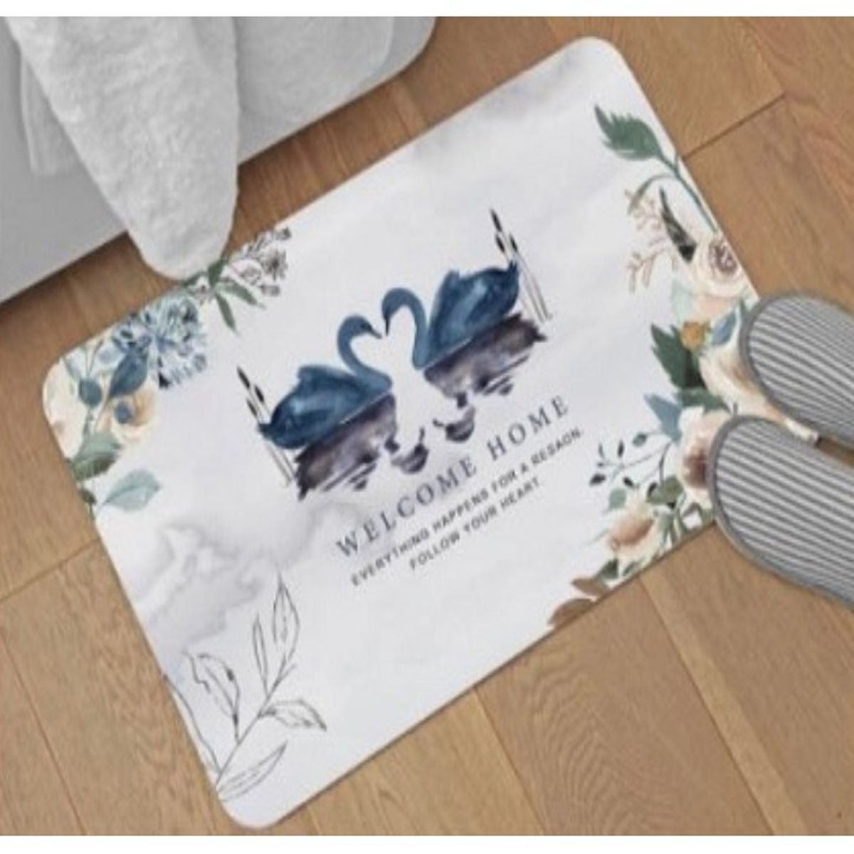 COMPRAPO - Alfombra Absorbente de Agua Baño Lavable Antideslizante Mod Cisnes