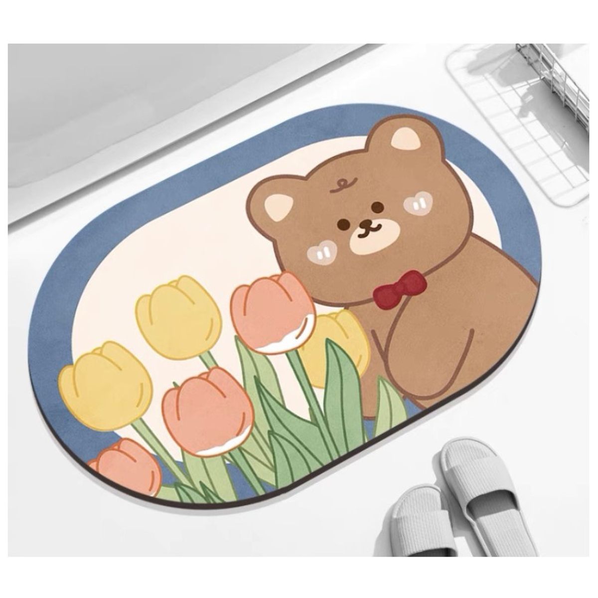 COMPRAPO - Alfombra Absorbente de Agua Baño Antideslizante Osito Flores Kawaii