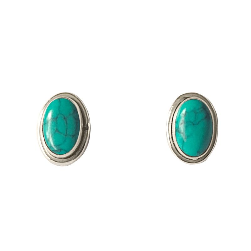 ANDREA COGGIOLA JOYAS - Aros Botón Óvalo Turquesa Plata Fina 925