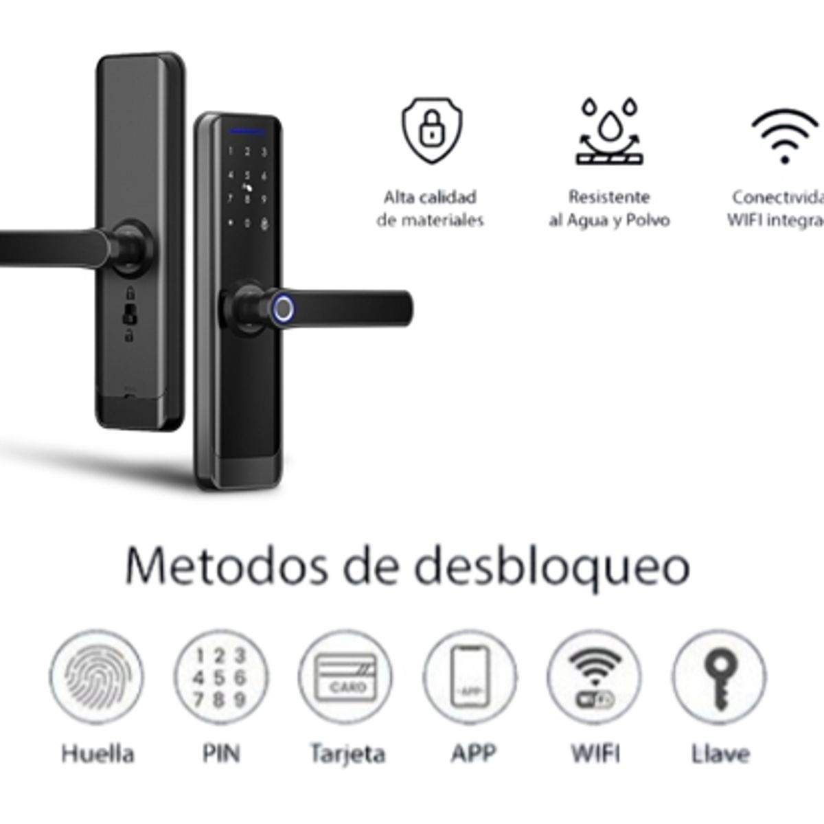 LYON COMERCIAL - Cerradura Digital Inteligente TUYA Huella y Wifi - Negra