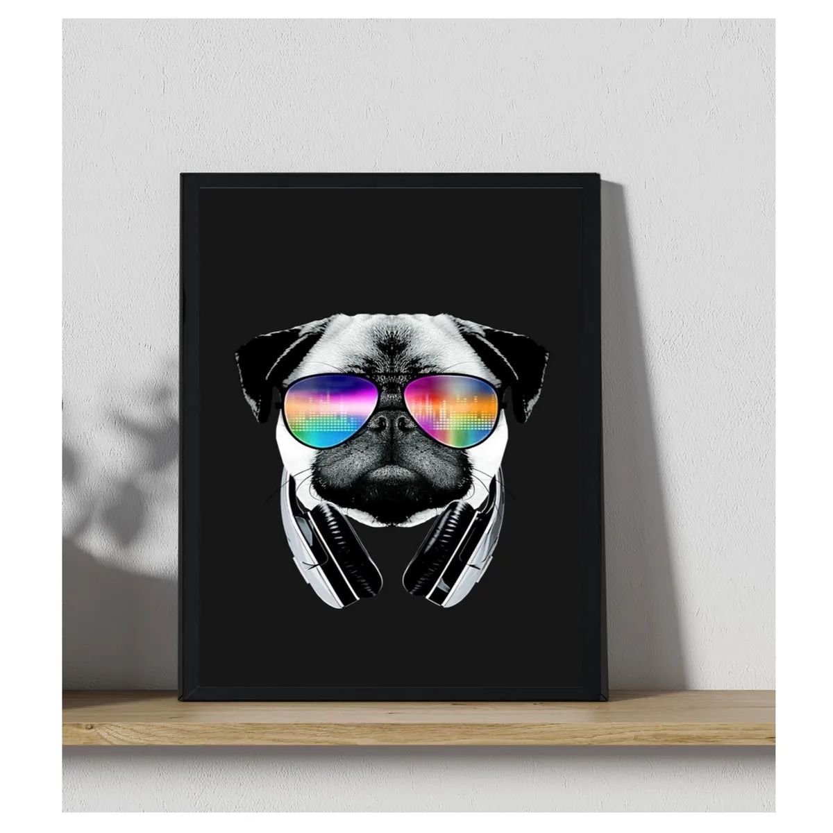 GENERICO - Cuadro Decorativo Figura Perro Pug Negro Medidas 30x40 Cm