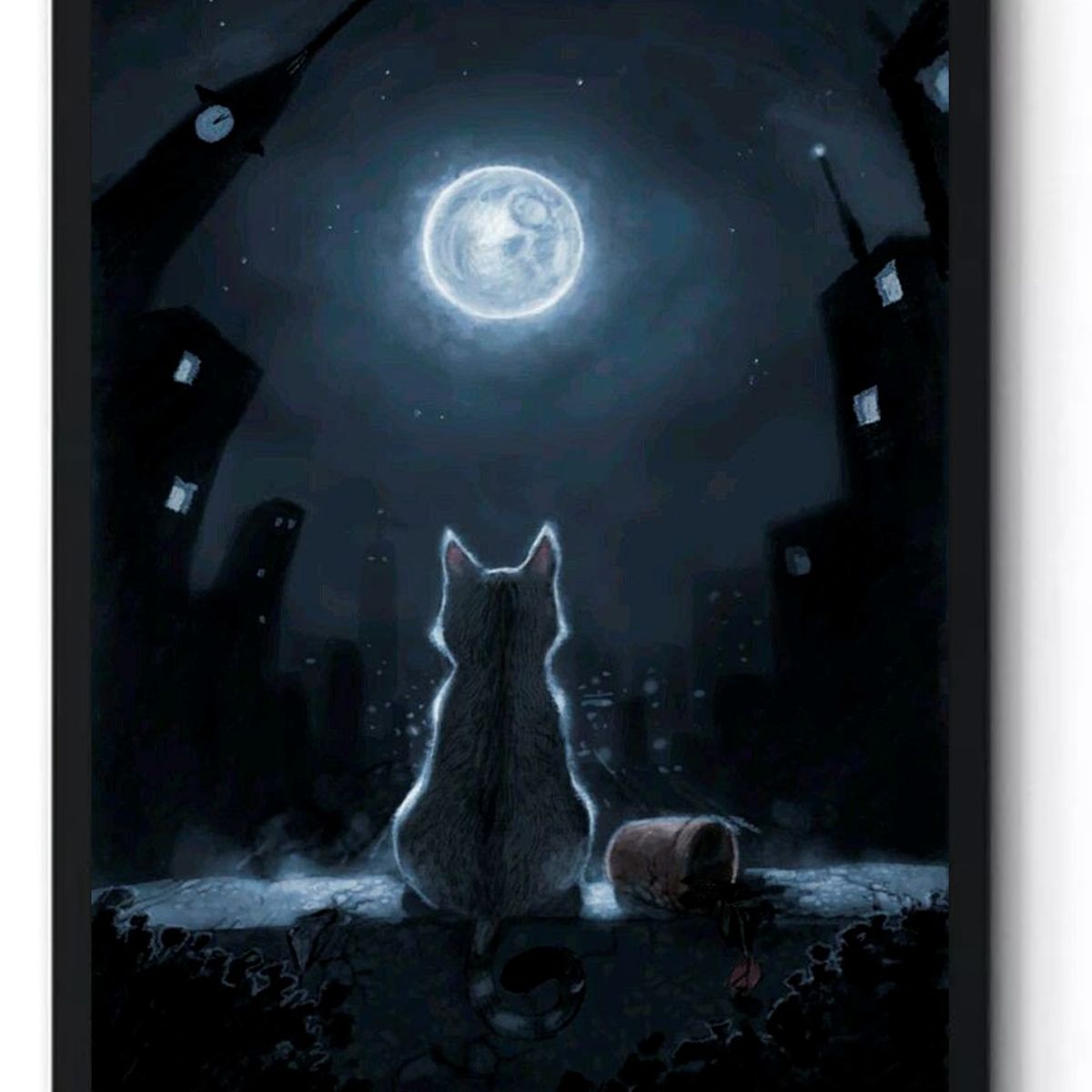 GENERICO - Cuadro Decorativo Gato mirando la Luna Medidas 30x40 cm