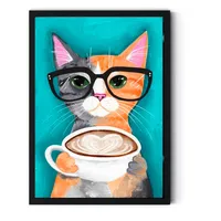 Cuadro Decorativo Gato tomando Cappuccino Medidas 30x40 cm