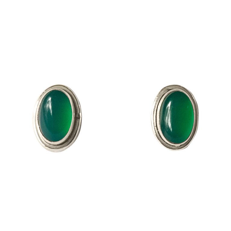Aros Boton Ovalo Onix Verde Plata Fina 925 Verde TALLA UNICA