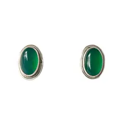 ANDREA COGGIOLA JOYAS - Aros Botón Óvalo Ónix Verde Plata Fina 925