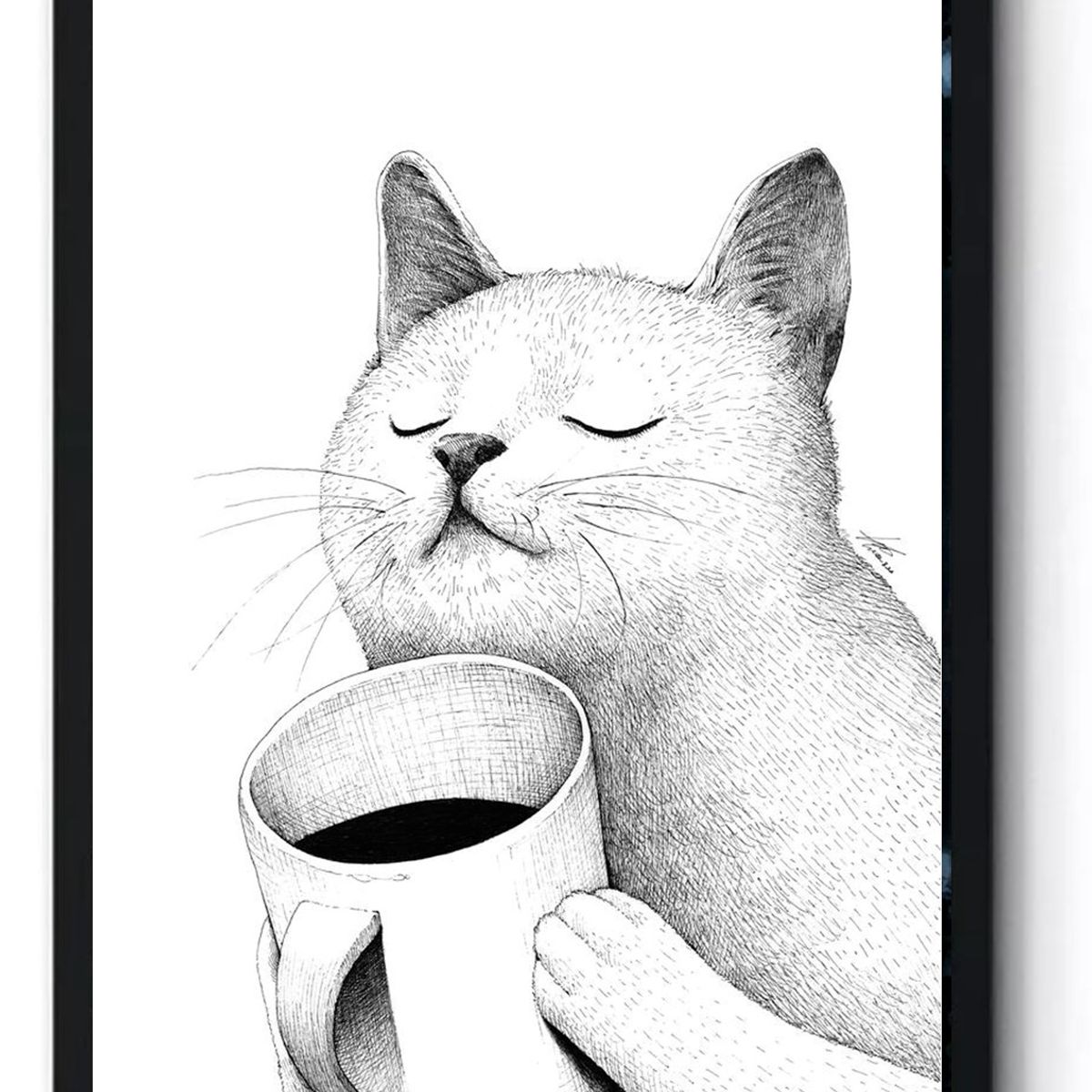 GENERICO - Cuadro Decorativo Gato tomando Café Medidas 30x40 cm