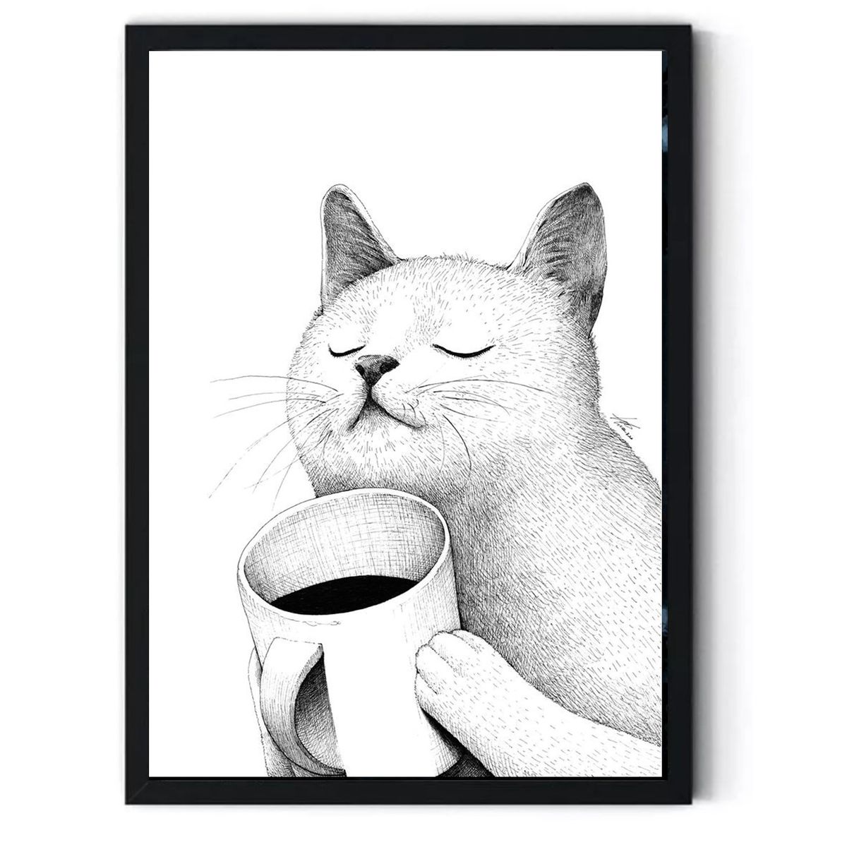 GENERICO - Cuadro Decorativo Gato tomando Café Medidas 30x40 cm