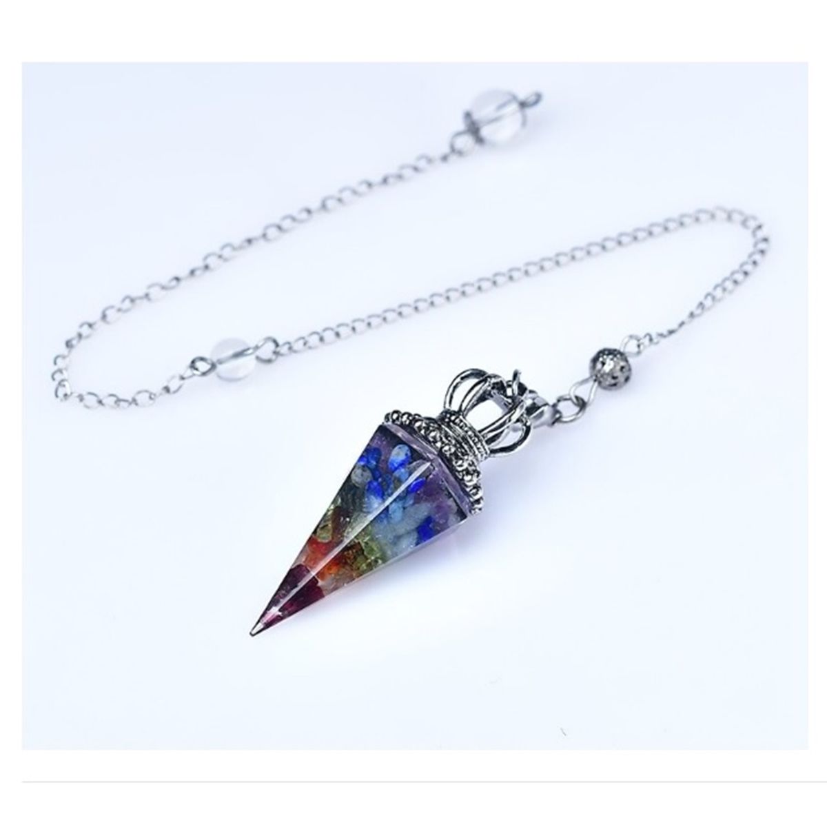 GENERICO - PENDULO DE ADIVINACION CON CRISTALES 7 CHAKRAS