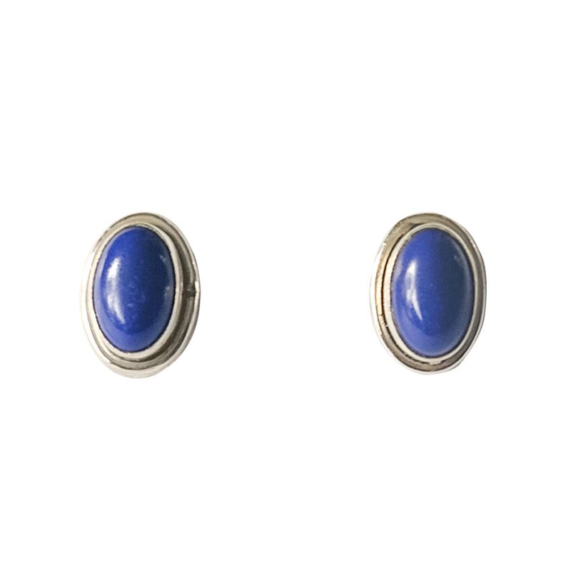 ANDREA COGGIOLA JOYAS - Aros Botón Óvalo Lapislázuli Plata Fina 925