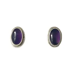 ANDREA COGGIOLA JOYAS - Aros Botón Óvalo Amatista Plata Fina 925