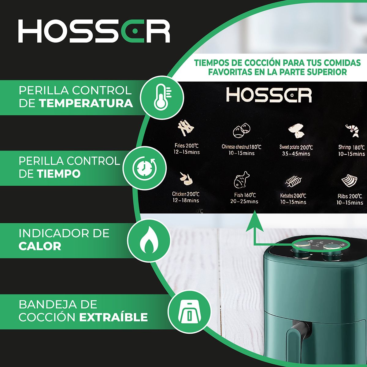 KASSER - Freidora de Aire Hosser Air Fryer XL 6L Cocina Sin Aceite