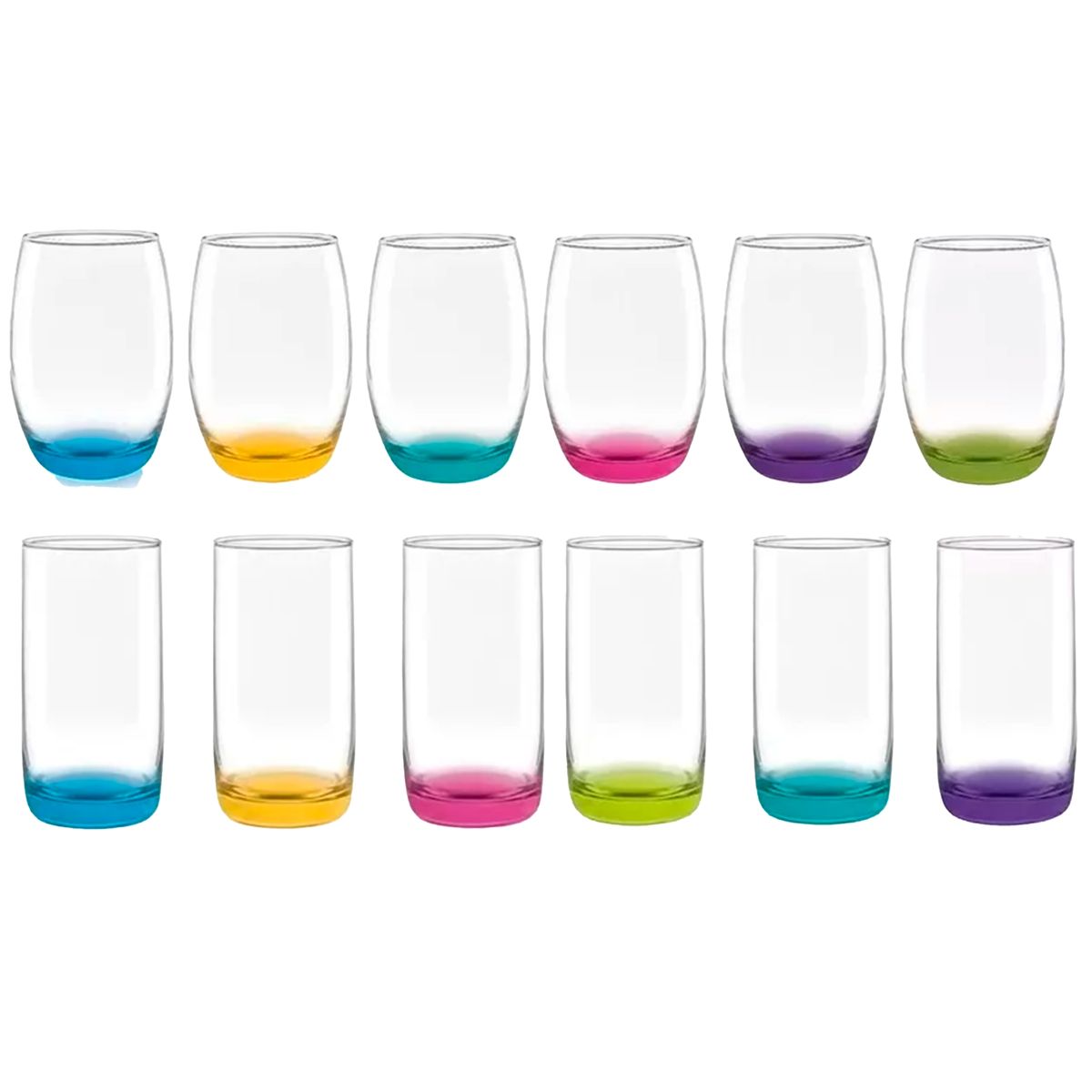 CRISTAR - Pack 6 Vasos Altos Modelos Monterrey + 6 Mikonos Fondo Color Cristar