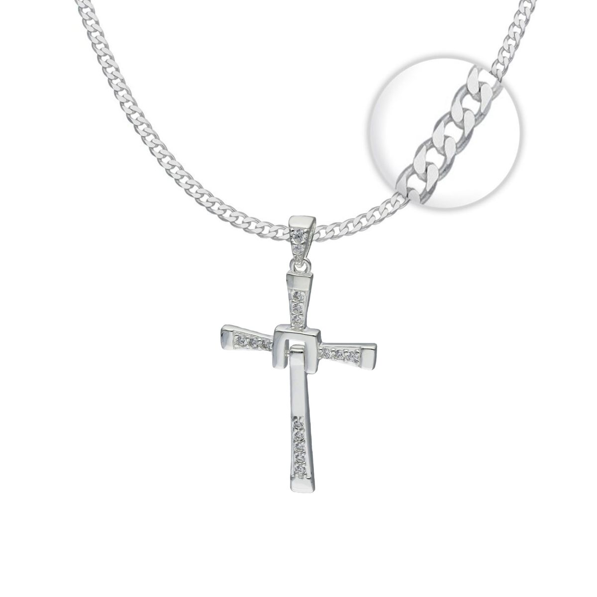 GENERICO - Collar cruz toretto pequeño plata 925 cadena grumet 60cm