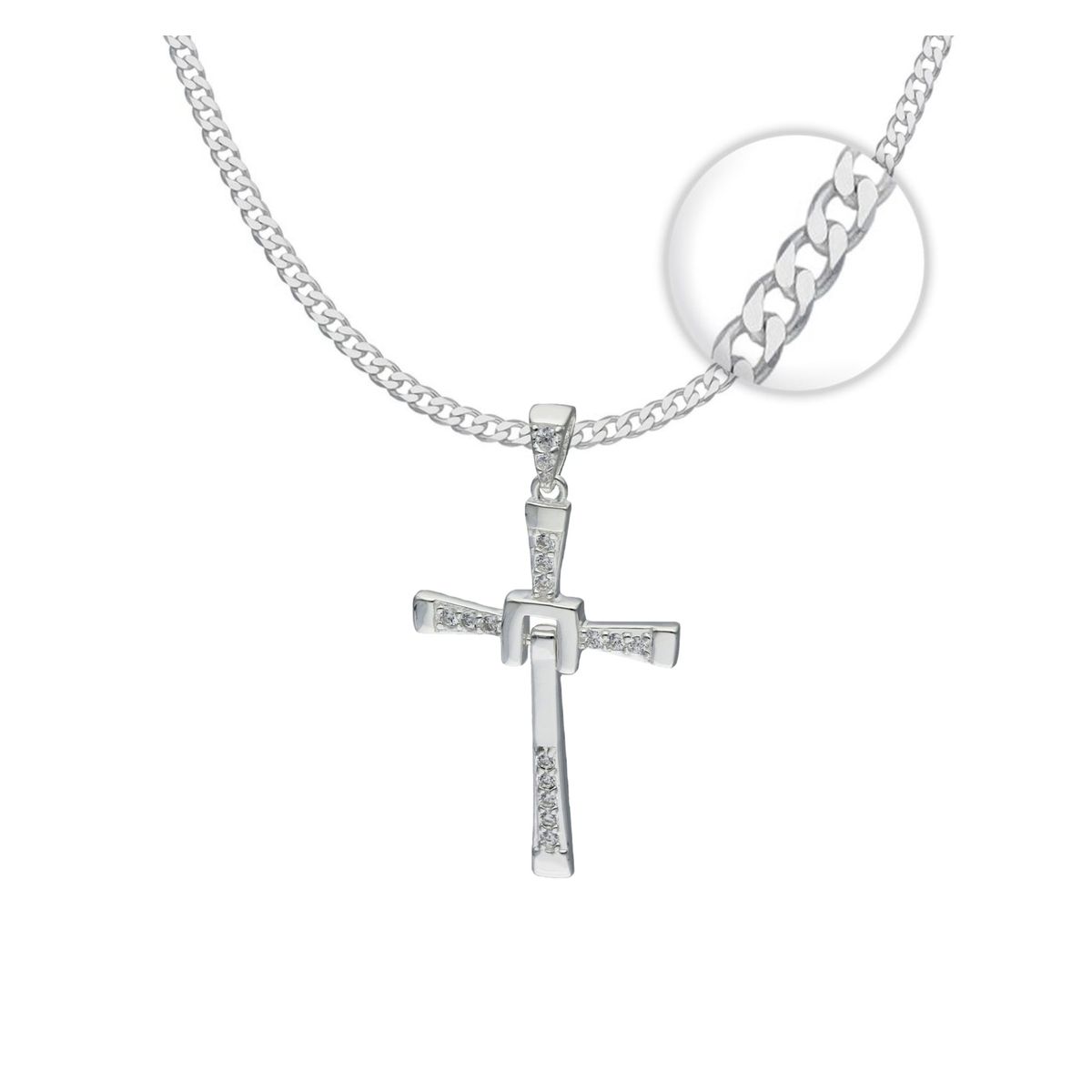 GENERICO - Collar cruz toretto pequeño plata 925 cadena grumet 60cm