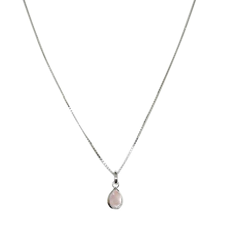 ANDREA COGGIOLA JOYAS - Collar Meena Gota Cuarzo Rosa Plata Fina 925