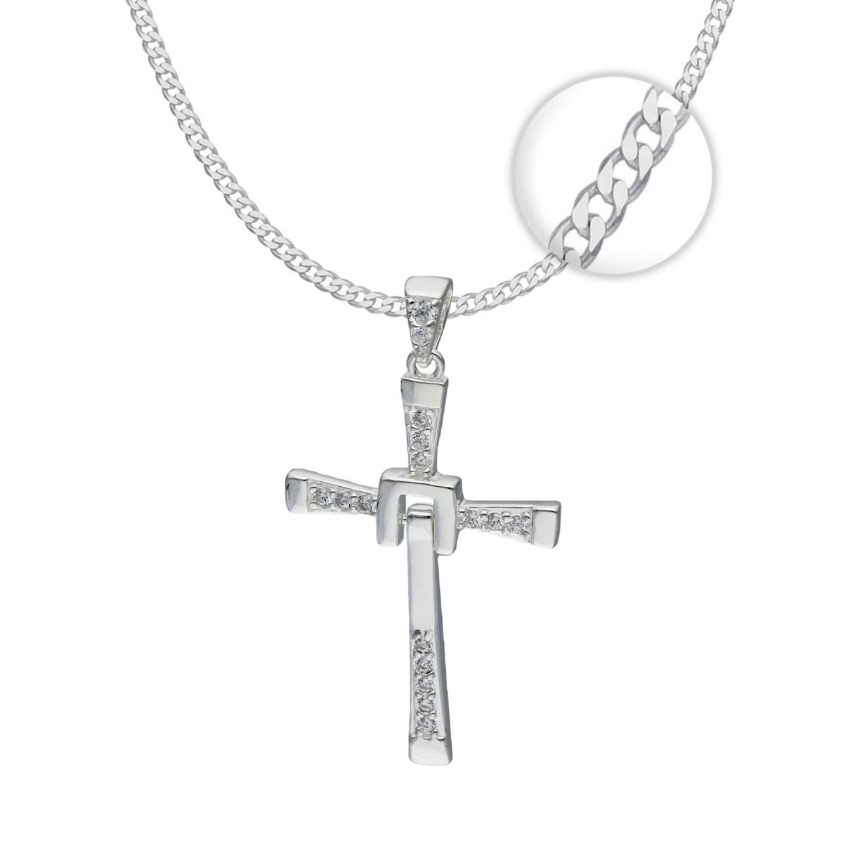 GENERICO - Collar cruz toretto mediana plata 925 cadena grumet 60cm