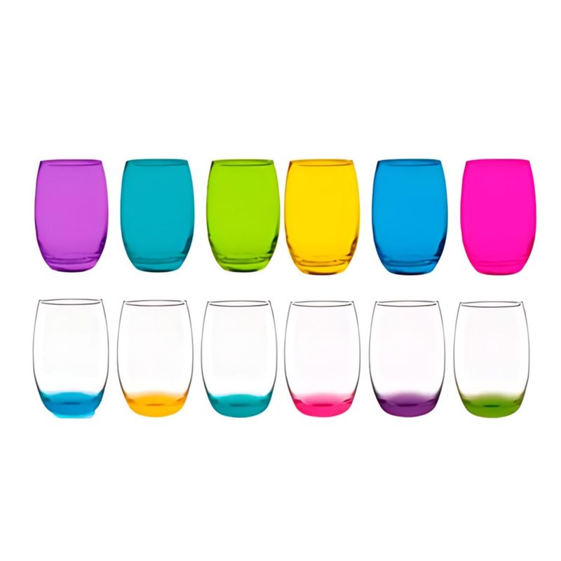 CRISTAR - Pack 6 Vasos Altos Mikonos Fondo Color + 6 Vasos Full Color 460cc