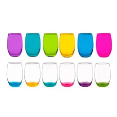 CRISTAR - Pack 6 Vasos Altos Mikonos Fondo Color + 6 Vasos Full Color 460cc