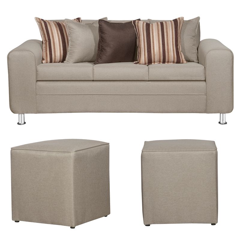 RUZAM MOBEL - SOFA LEGEND 3 CUERPOS BEIGE + 2 POUF