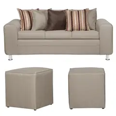 RUZAM MOBEL - SOFA LEGEND 3 CUERPOS BEIGE + 2 POUF
