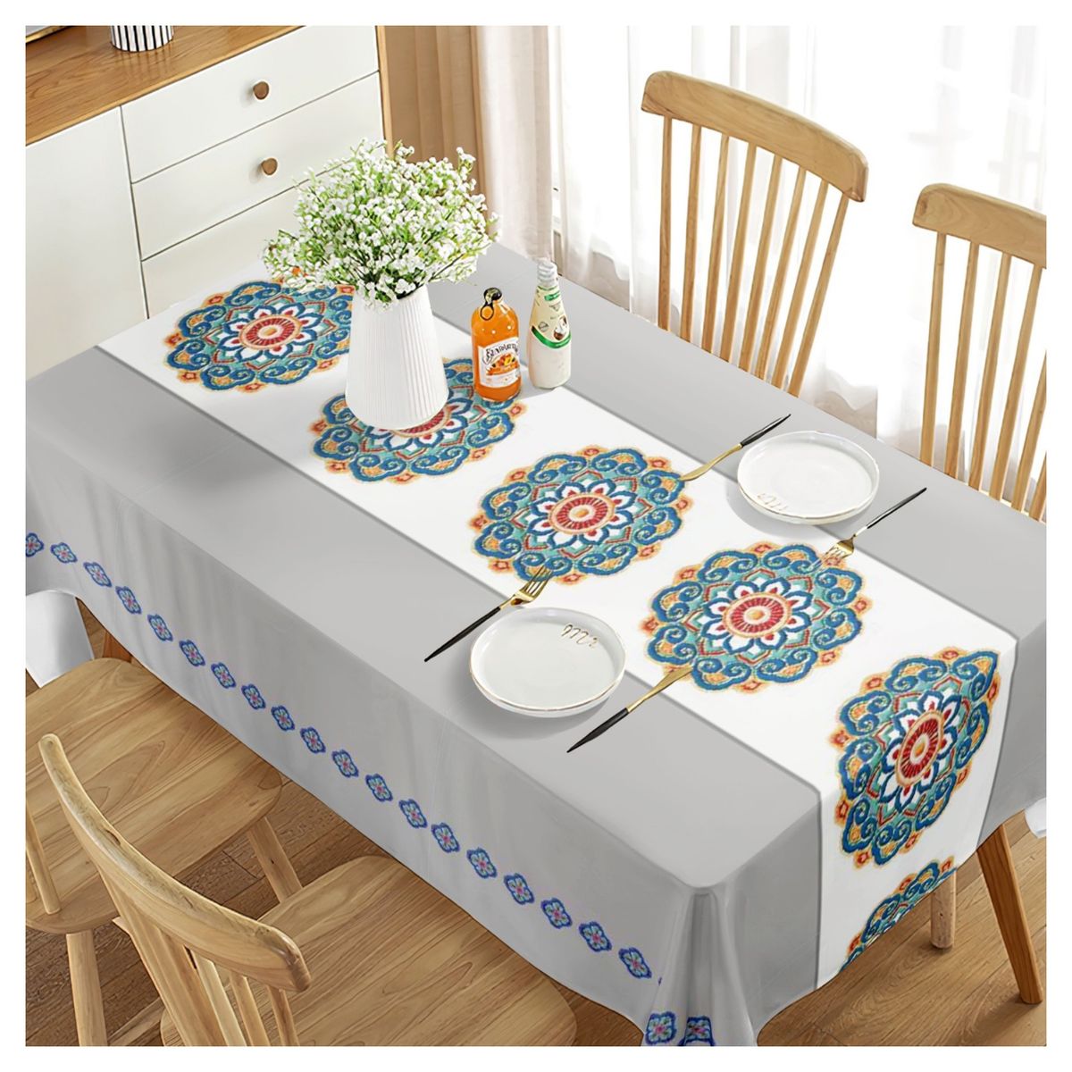 COMPRAPO - Mantel Antimanchas Mod. Mandals Blue 140 X 220 Cm Rectangular