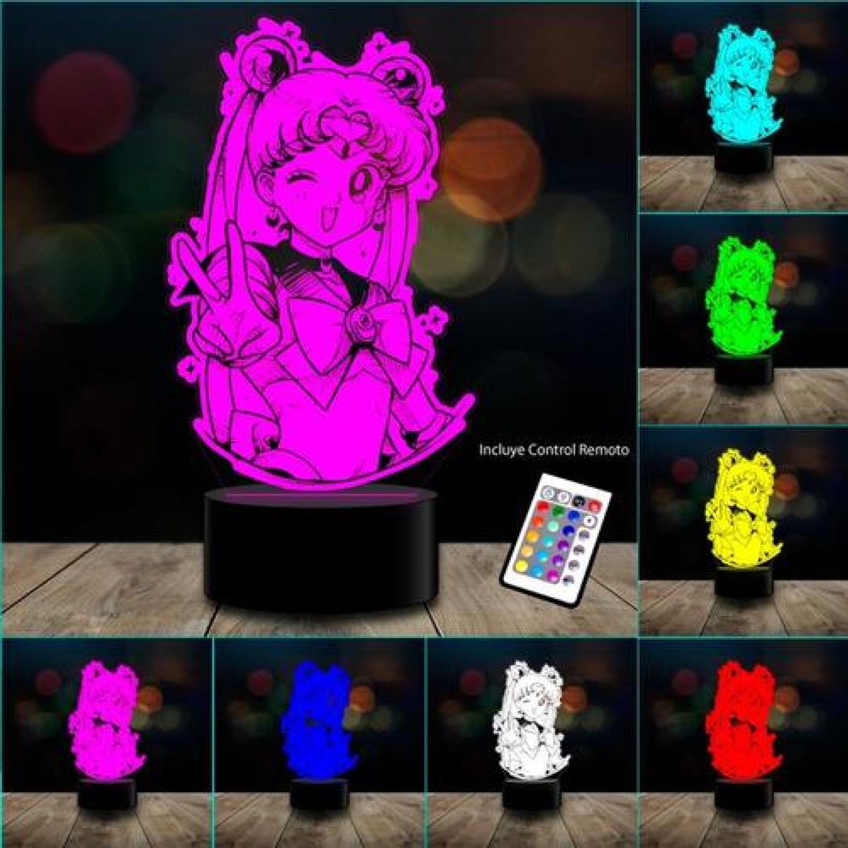 GENERICO - Lampara 3d Sailor Moon Serena Tsukino Control Remoto
