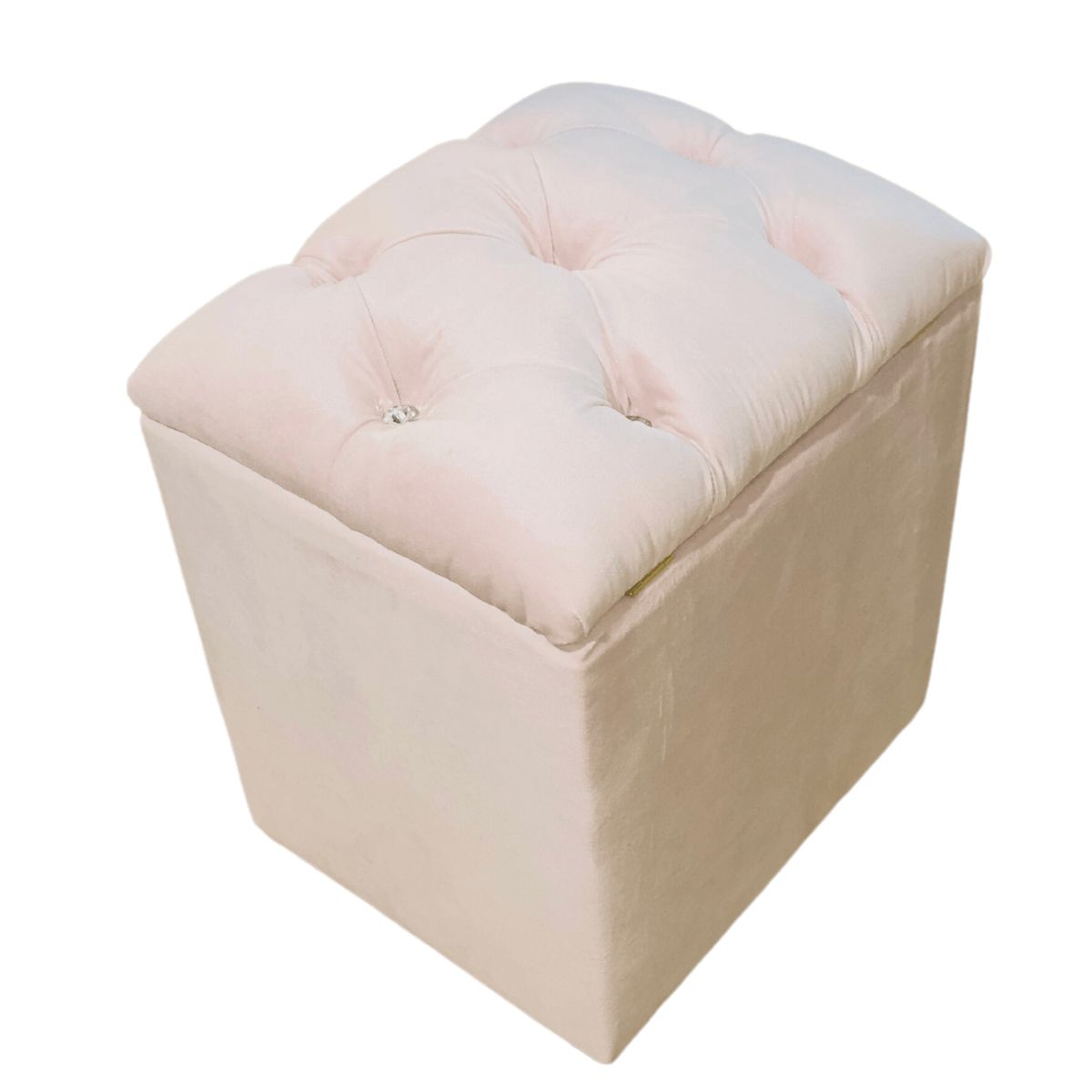 GENERICO - Pouf Baul Capitoné Rosa Pastel Felpa Diamante 40x33x50 Rimar