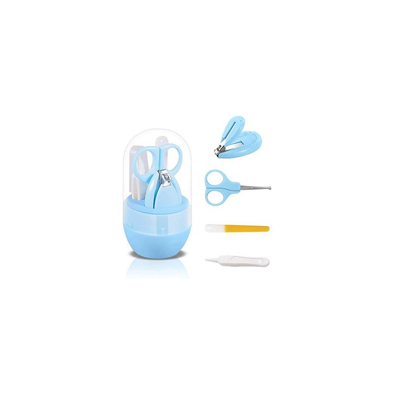 GENERICO - Set Manicure Cortauñas Tijera Lima Pinza Estuche Celeste