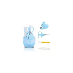 GENERICO - Set Manicure Cortauñas Tijera Lima Pinza Estuche Celeste