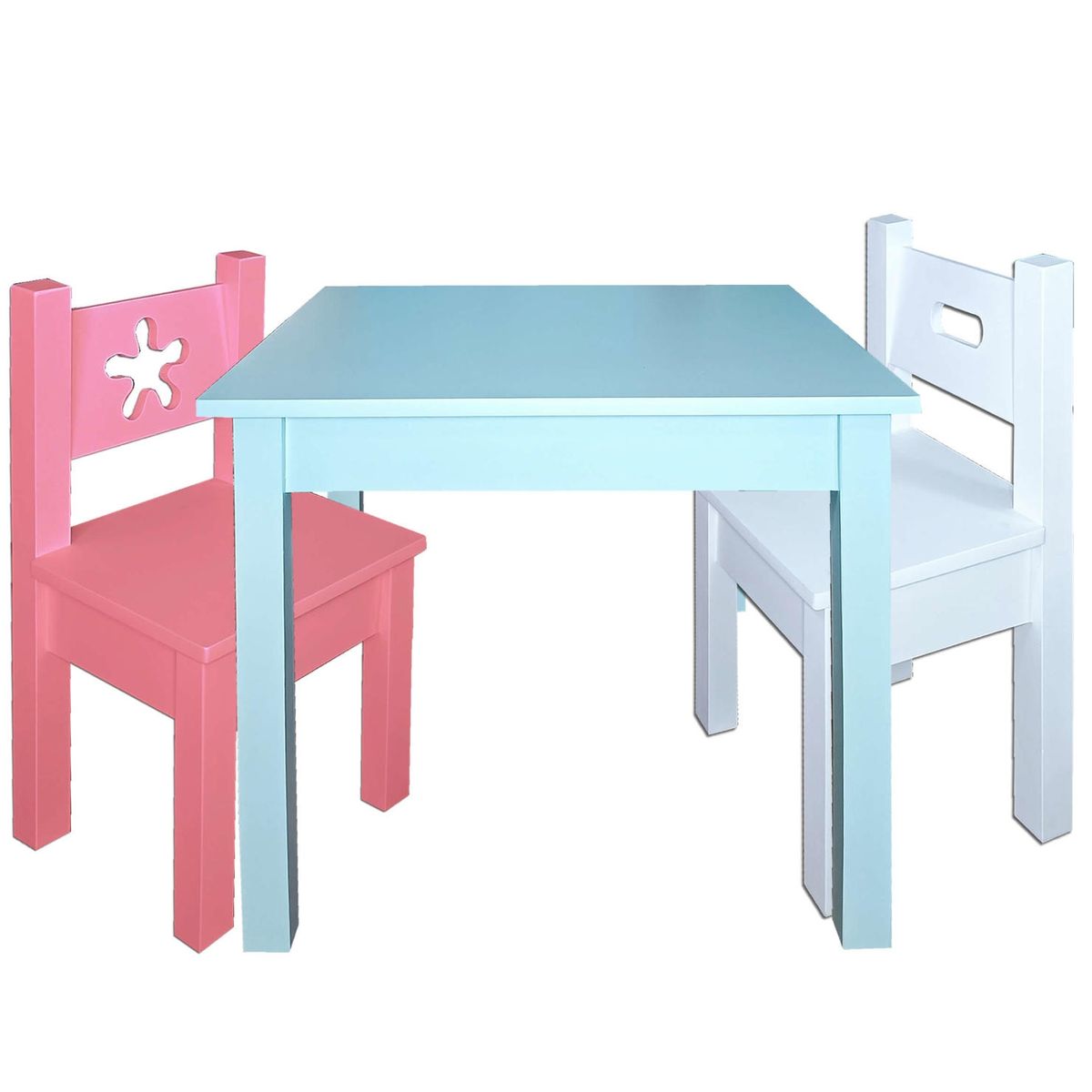 DECORACION CREATIVA - Mesa infantil con 2 sillas Lacadas Celeste Rojo Blanco