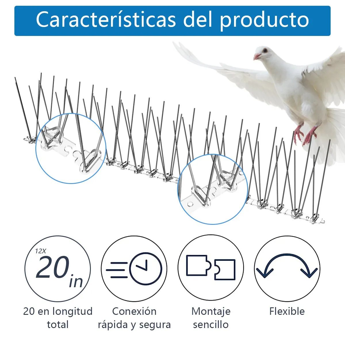 YAYKO - Pack 12 Púas Repelentes Palomas Anti Aves Ahuyentador
