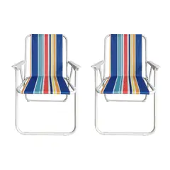 GENERICO - Silla plegable camping rayas Azul 2 unidades Bighouse