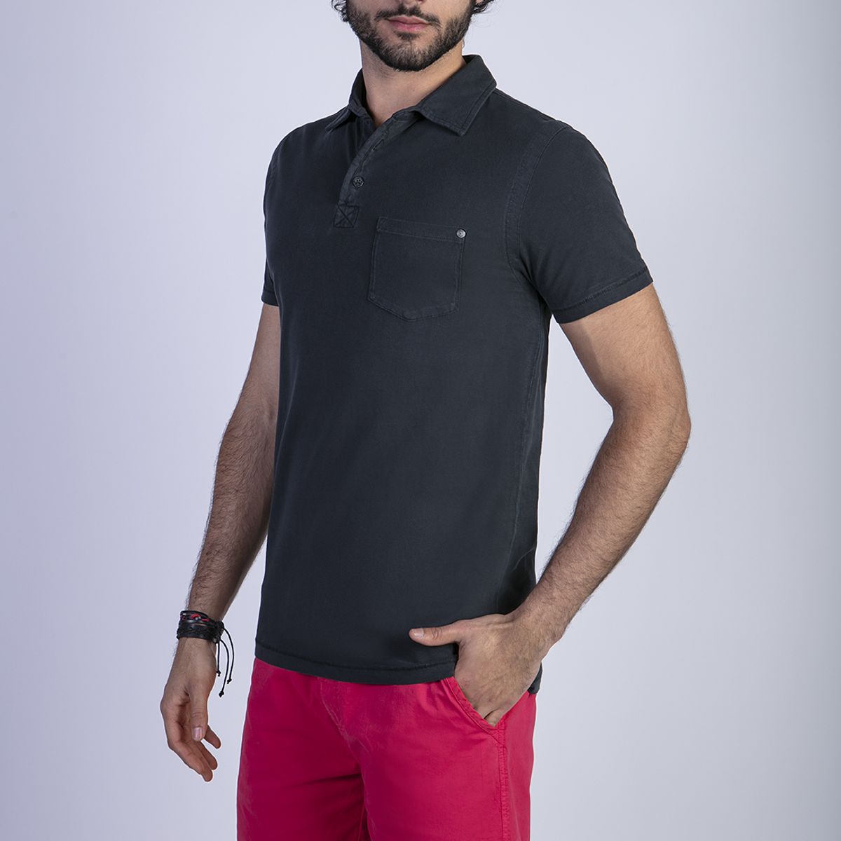 FEROUCH - Polera Polo Lavada Orlando Negro Ferouch