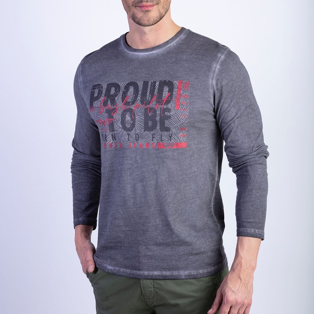 FEROUCH - Polera Basica Manga Larga Lavada Michigan Gris Ferouch