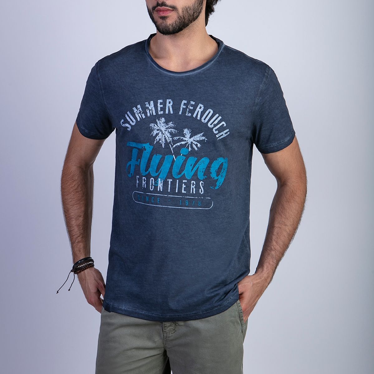 FEROUCH - Polera Dirty Wash Seatle Azul Ferouch