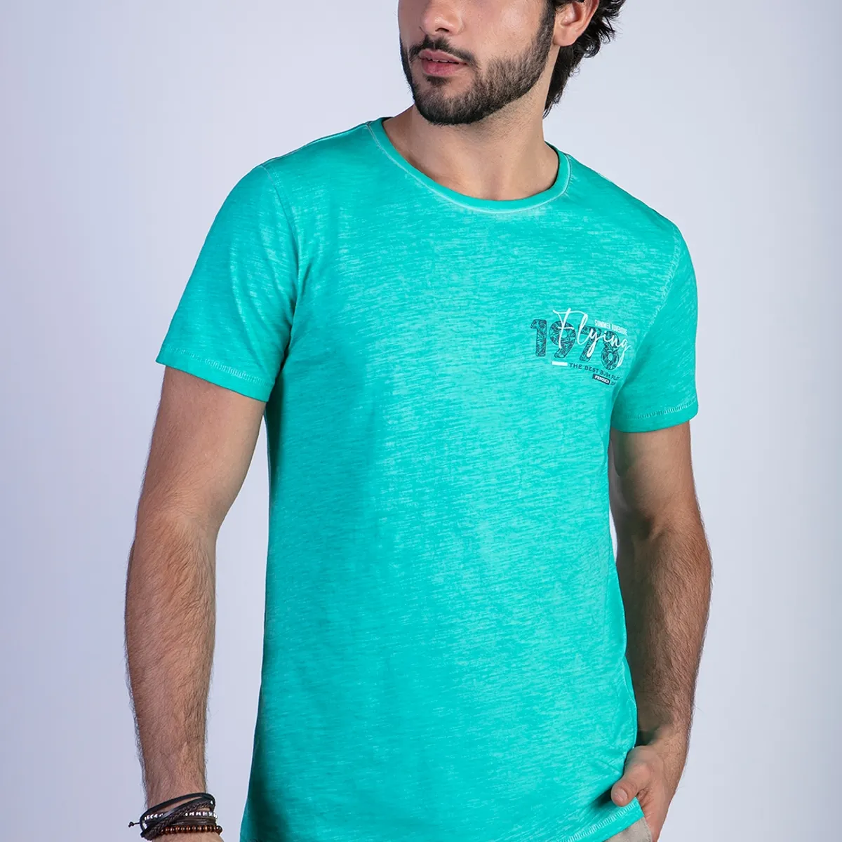 FEROUCH - Polera Dirty Wash New York Verde Ferouch