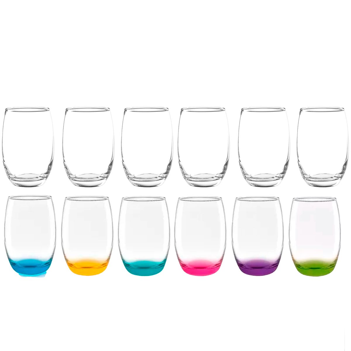 CRISTAR - Pack 6 Vasos Altos Fondo Color + 6 Vasos Altos Mikonos 460cc