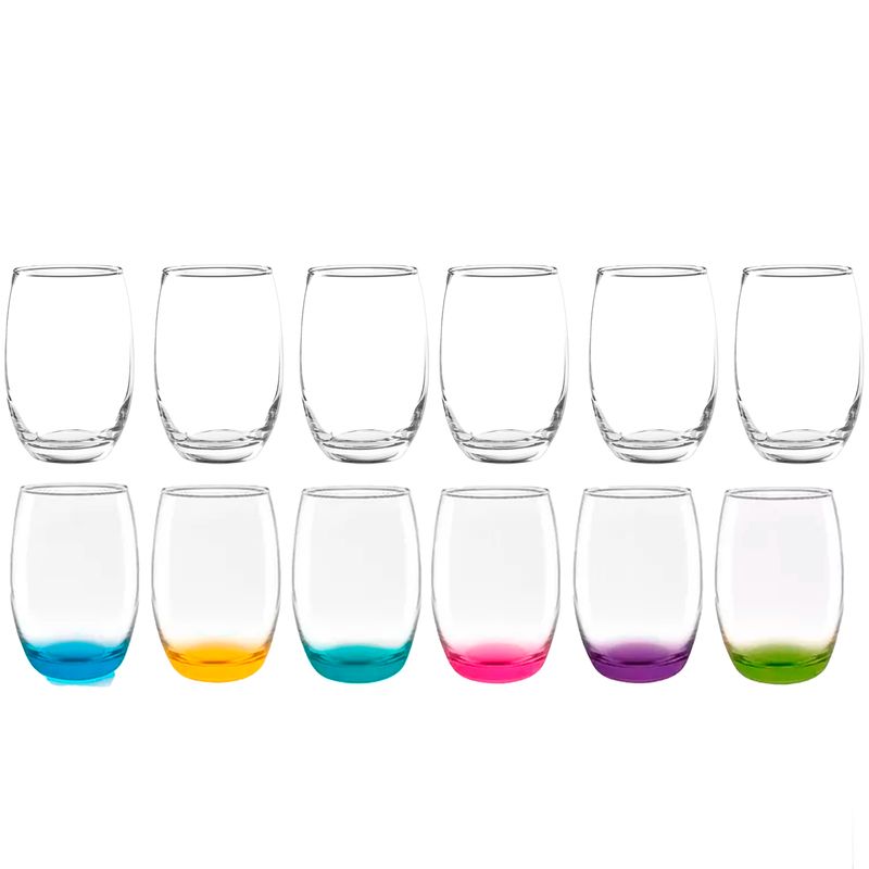 CRISTAR - Pack 6 Vasos Altos Fondo Color + 6 Vasos Altos Mikonos 460cc