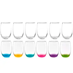 CRISTAR - Pack 6 Vasos Altos Fondo Color + 6 Vasos Altos Mikonos 460cc