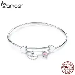 GENERICO - Pulsera brazalete de Plata de Ley 925 con forma de corazón ajustable.
