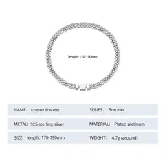 GENERICO - Pulsera clásica de Plata de Ley 925 con hebilla cuadrada.