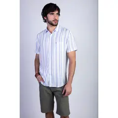 FEROUCH - Camisa Estampada Rayas Fj Celeste