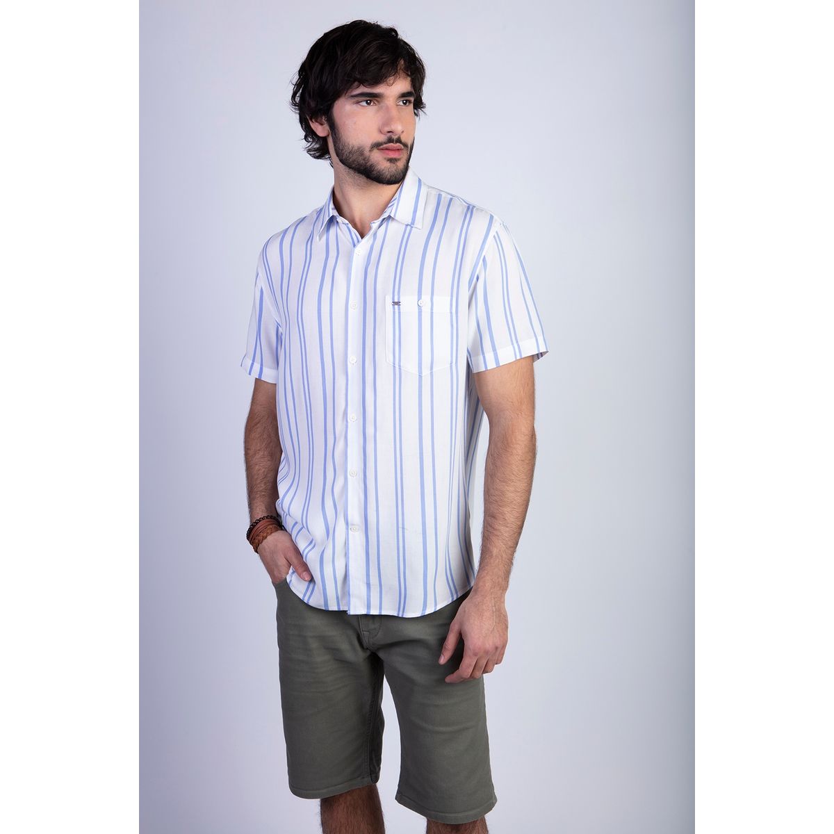 FEROUCH - Camisa Estampada Rayas Fj Celeste Ferouch
