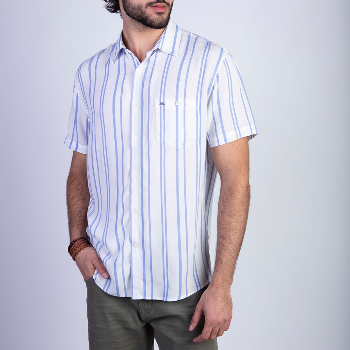 FEROUCH - Camisa Estampada Rayas Fj Celeste Ferouch