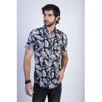 Camisa Estampada Palmera Fj Azul