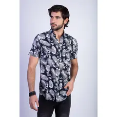 FEROUCH - Camisa Estampada Palmera Fj Azul
