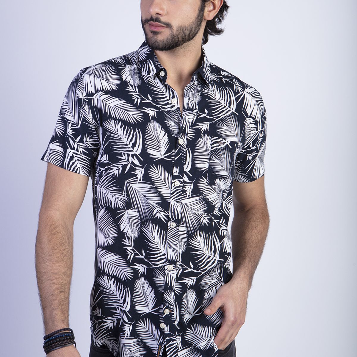 FEROUCH - Camisa Estampada Palmera Fj Azul Ferouch