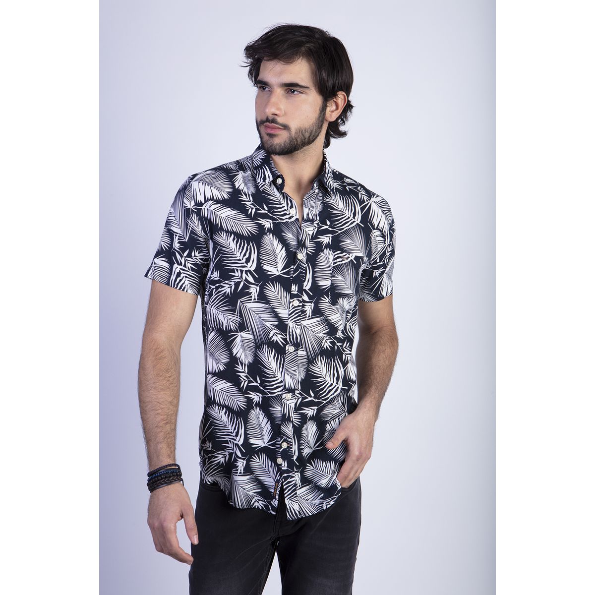 FEROUCH - Camisa Estampada Palmera Fj Azul Ferouch