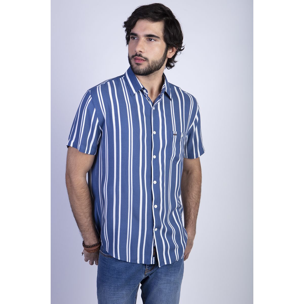 FEROUCH - Camisa Estampada Rayas Fj Azul Ferouch