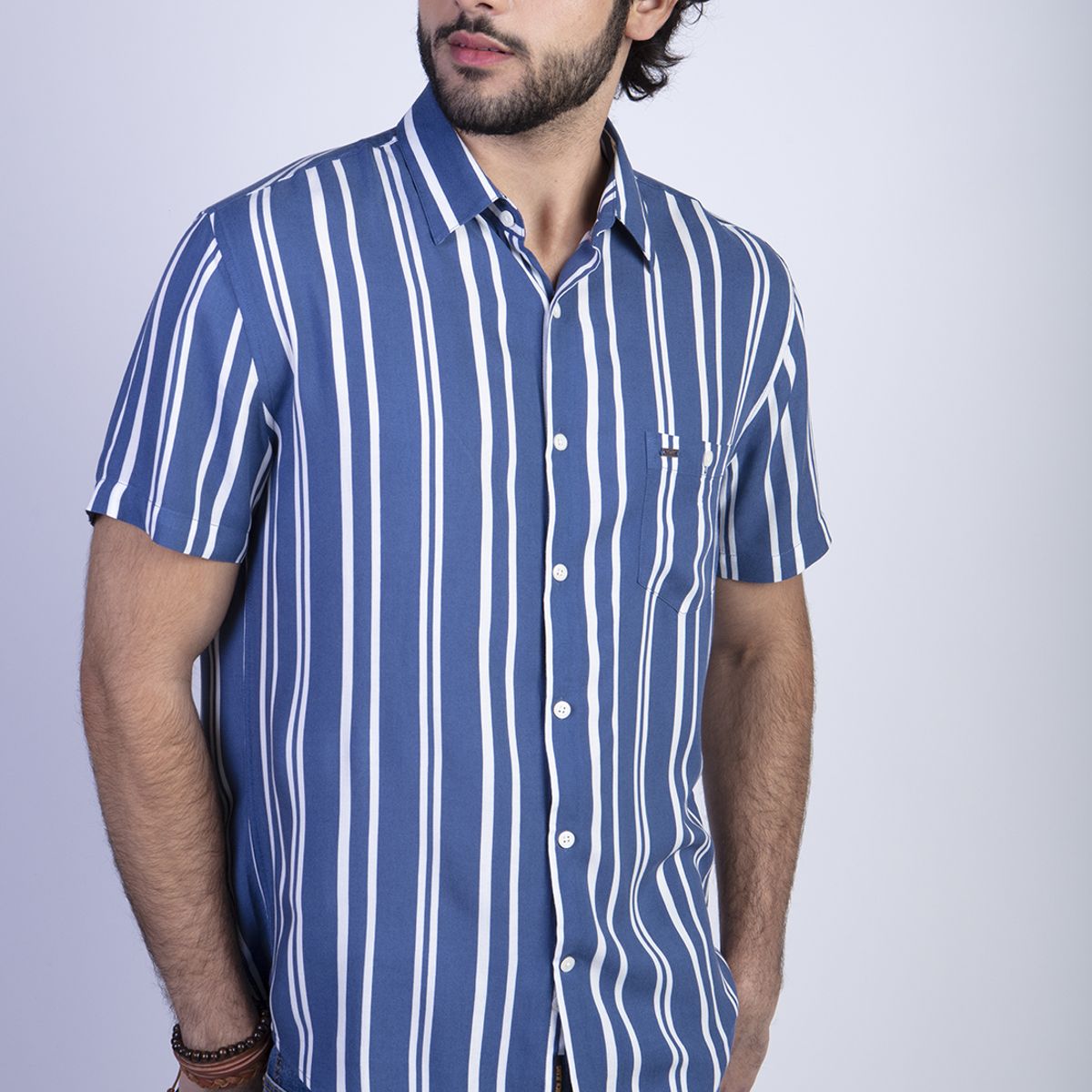 FEROUCH - Camisa Estampada Rayas Fj Azul Ferouch